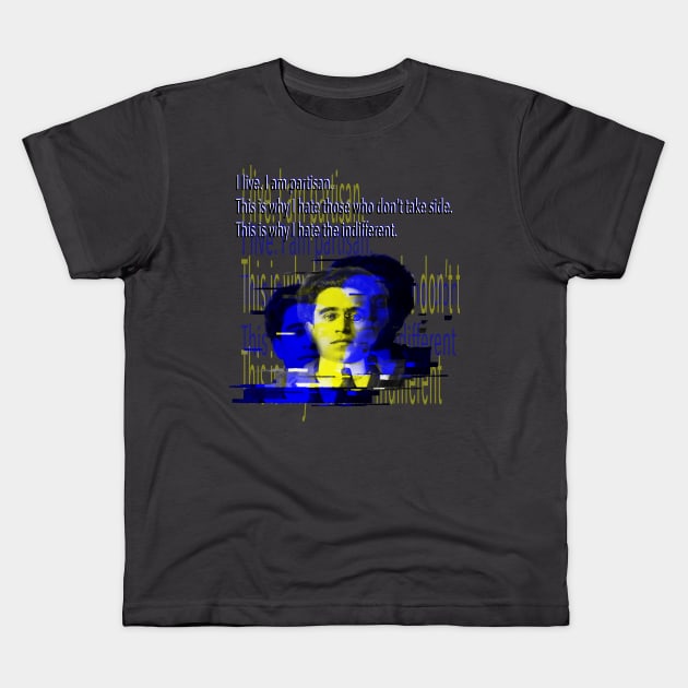 Gramsci: I hate the indifferent Kids T-Shirt by Blacklinesw9